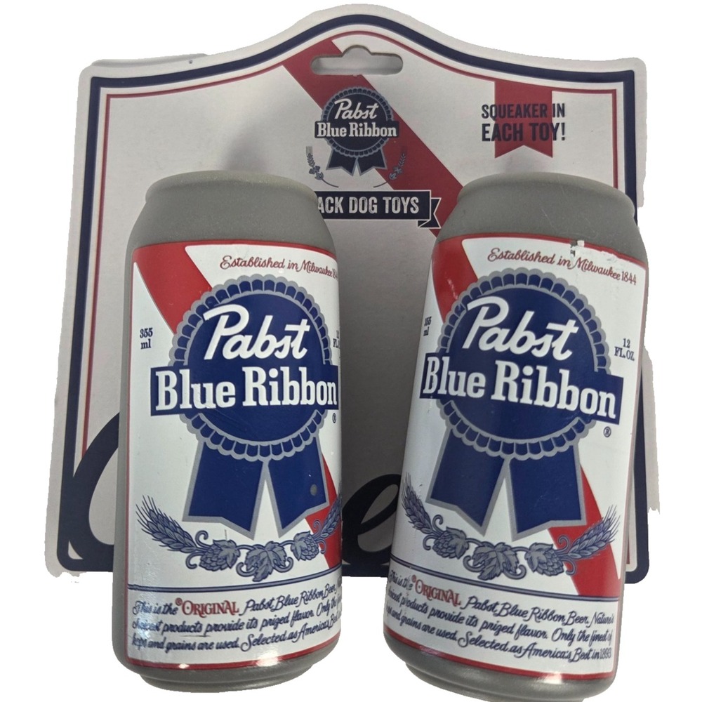 Pabst Blue Ribbon Dog Toy 2 Pack OS Multi New PBR Beer Can Plush Squeaky Novelty